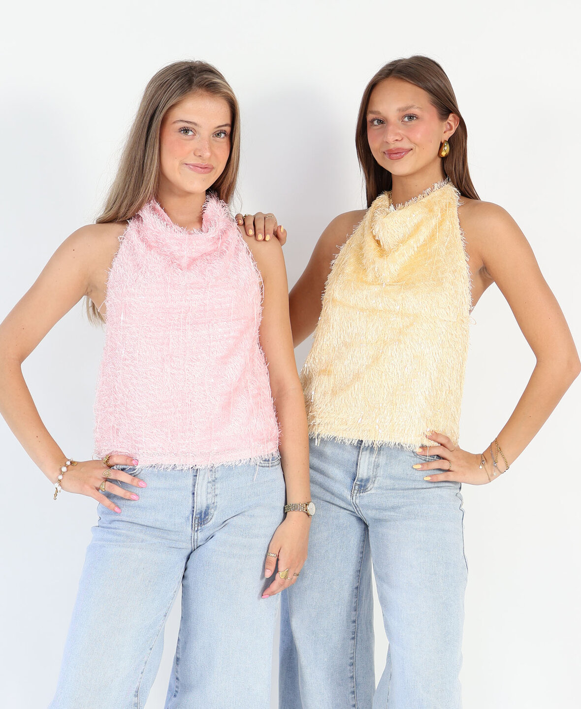 Halter Fringe Top Lightpink