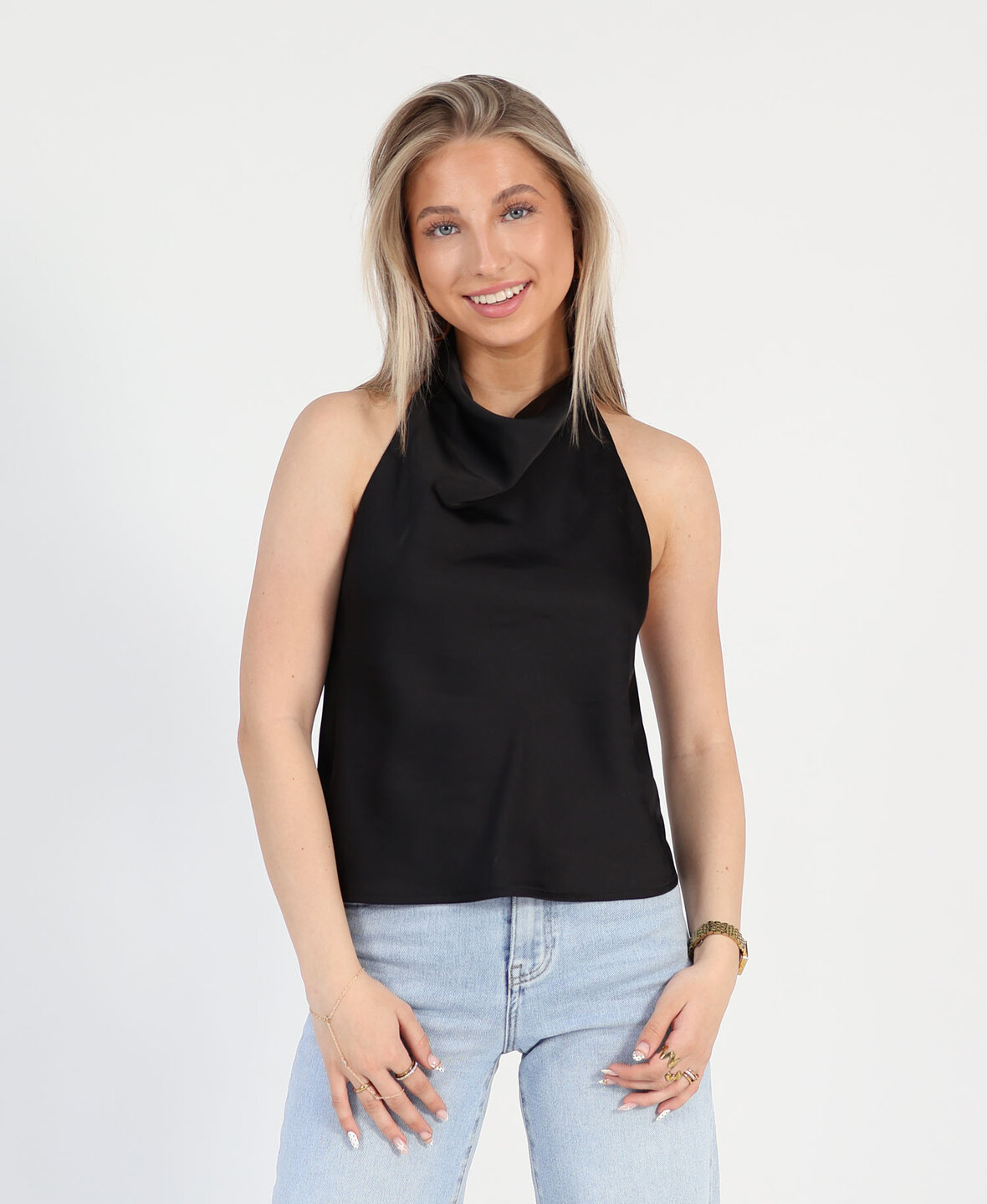 Satin Halter Top Black