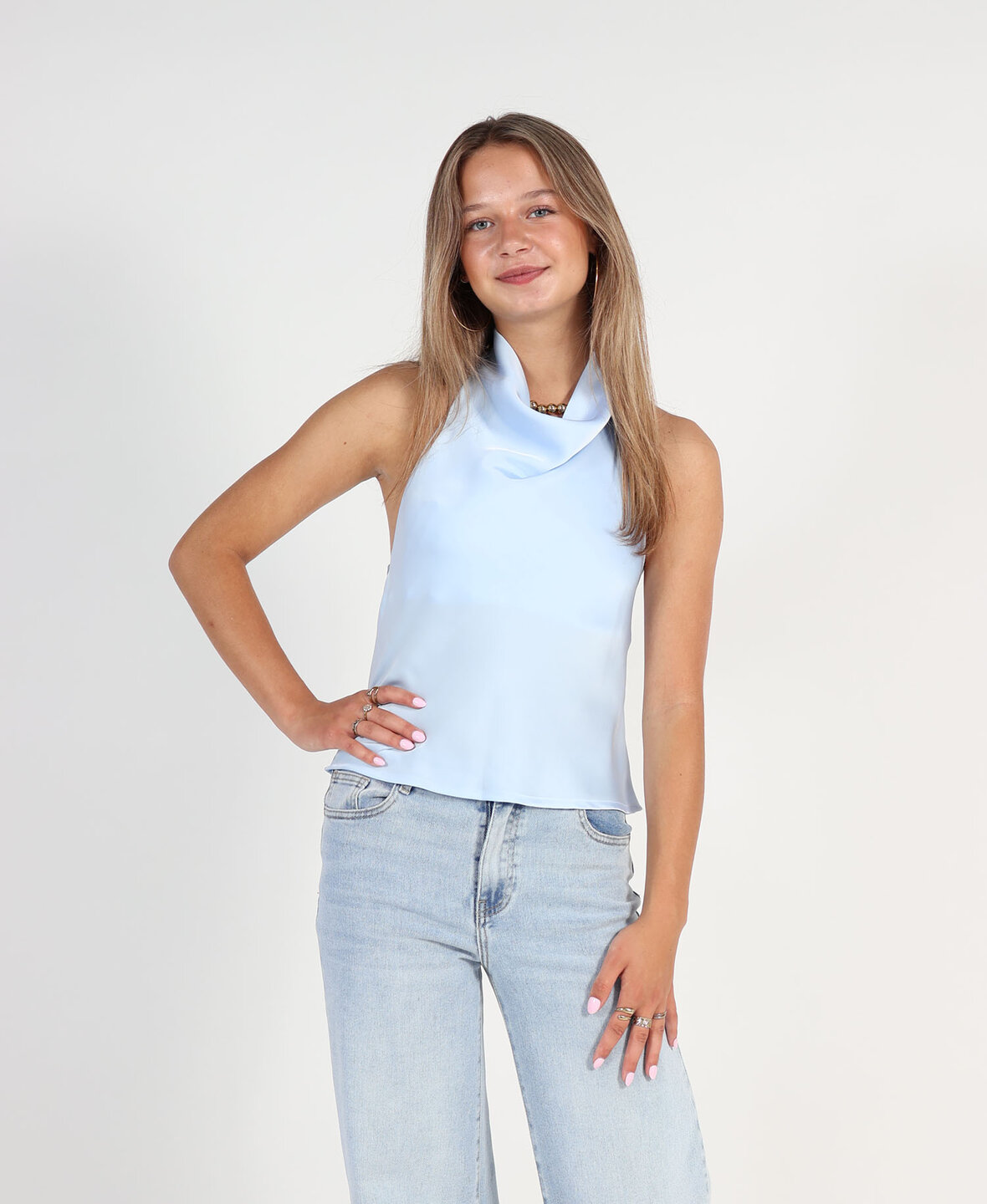 Satin Halter Top Lightblue