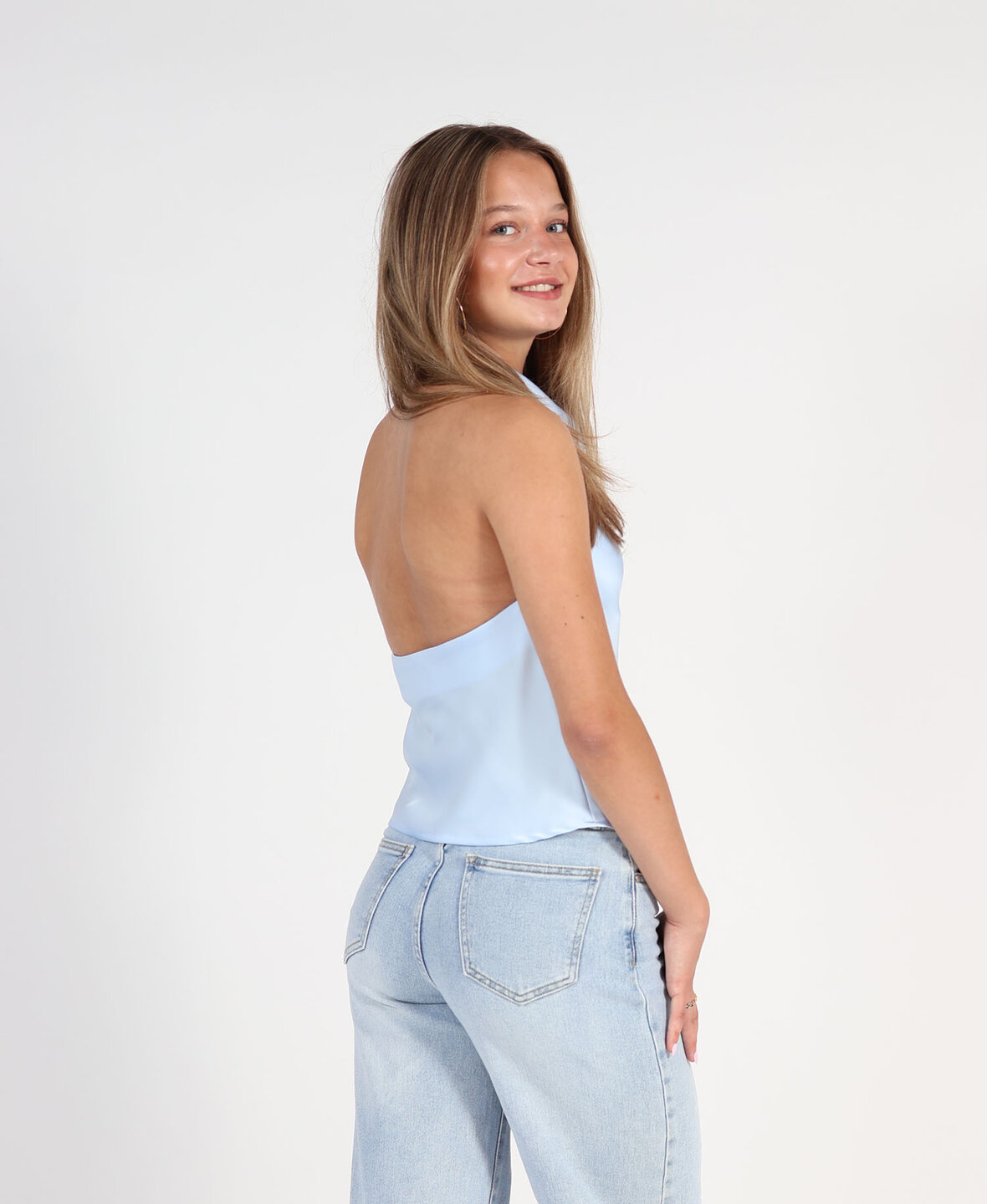 Satin Halter Top Lightblue