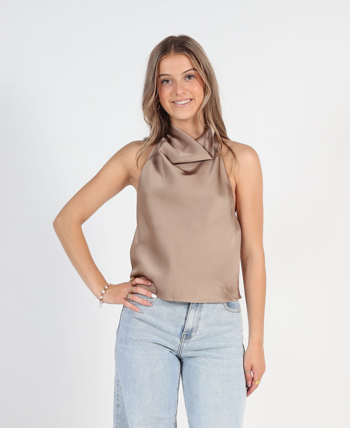 Satin Halter Top Taupe