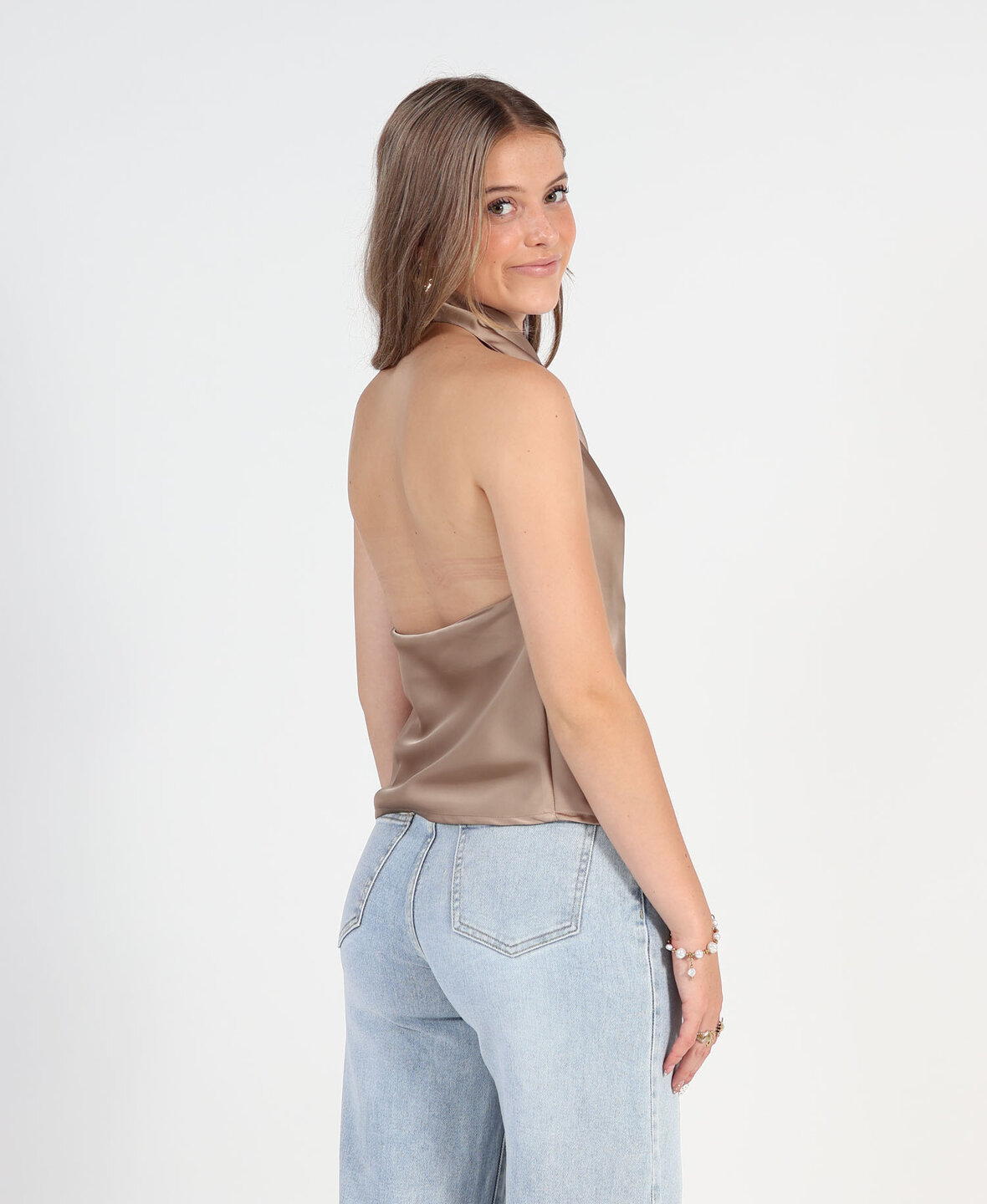 Satin Halter Top Taupe