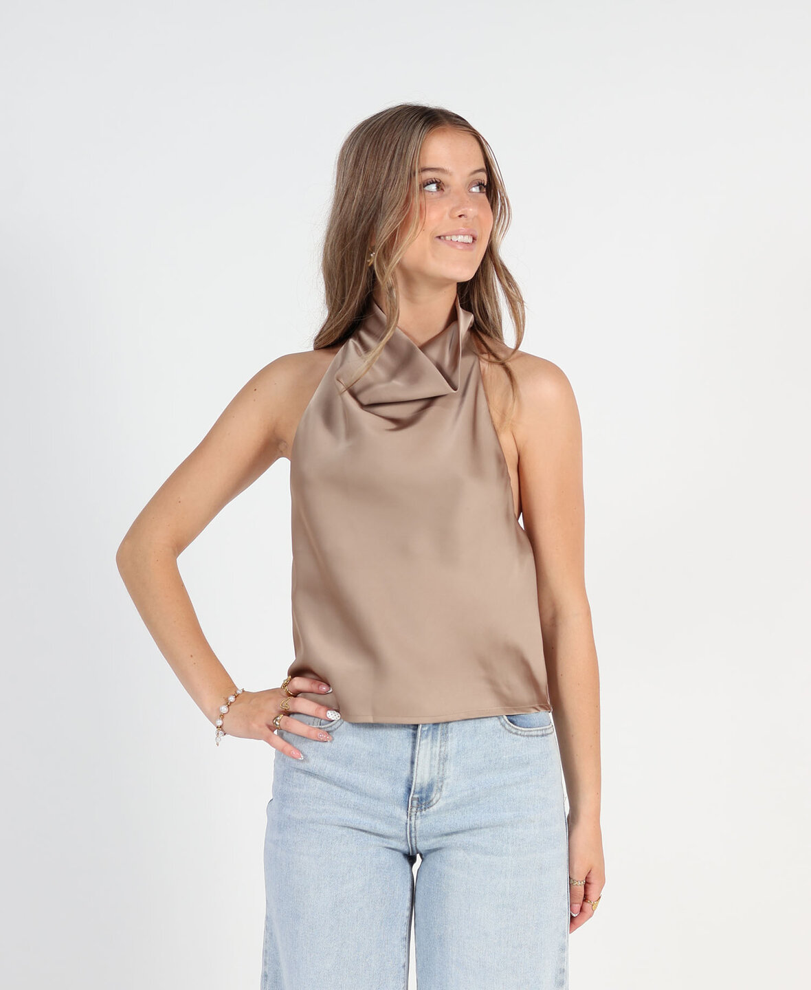 Satin Halter Top Taupe