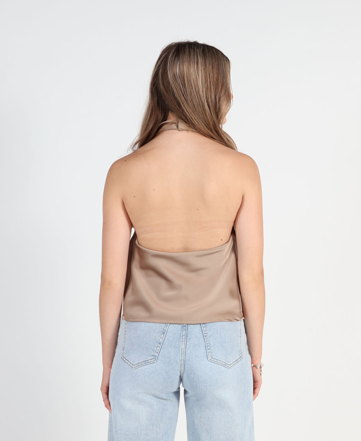 Satin Halter Top Taupe