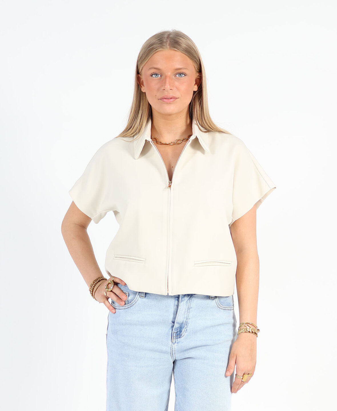 Zipper Top Beige