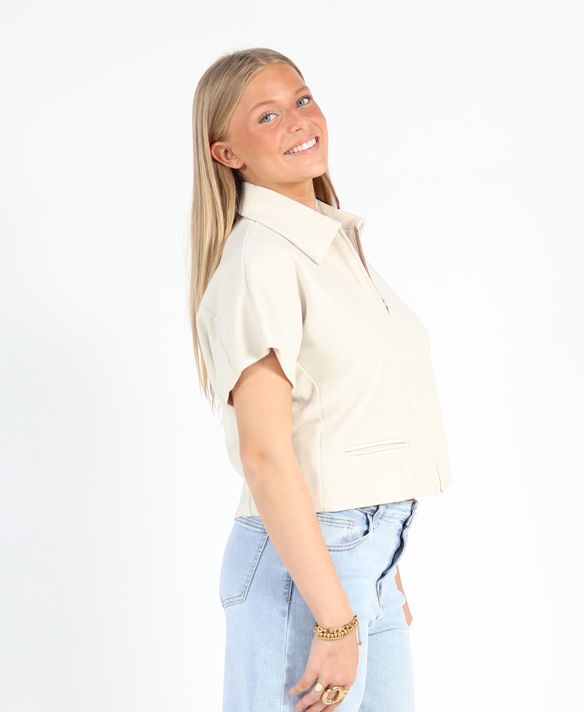 Zipper Top Beige