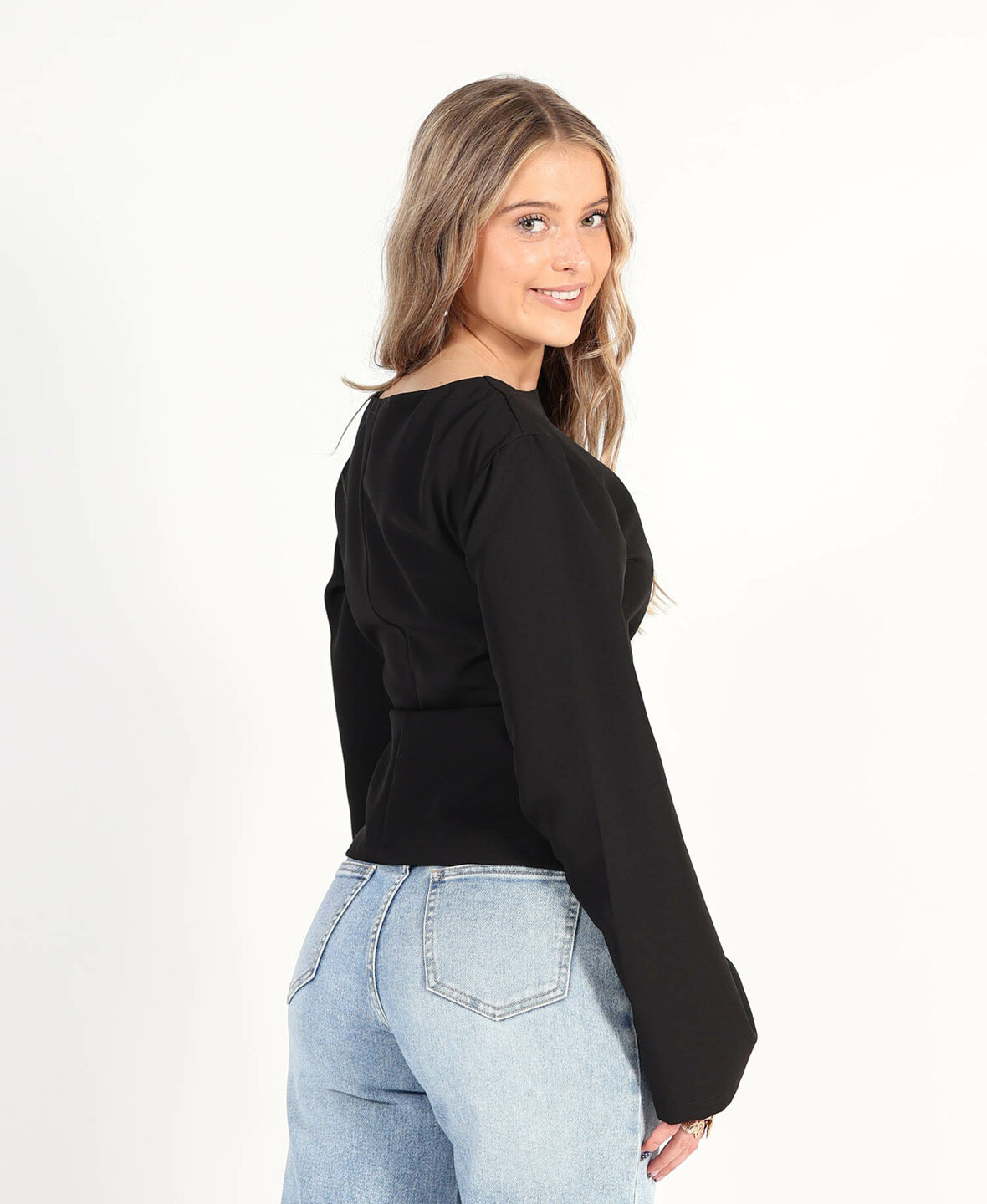 Knotted Sleeve Top Black