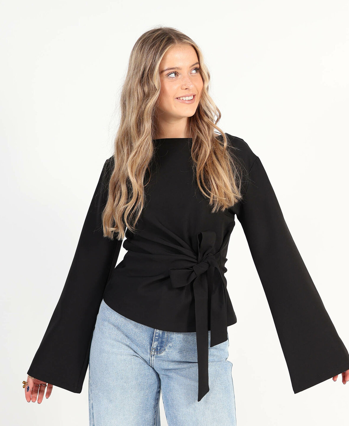 Knotted Sleeve Top Black