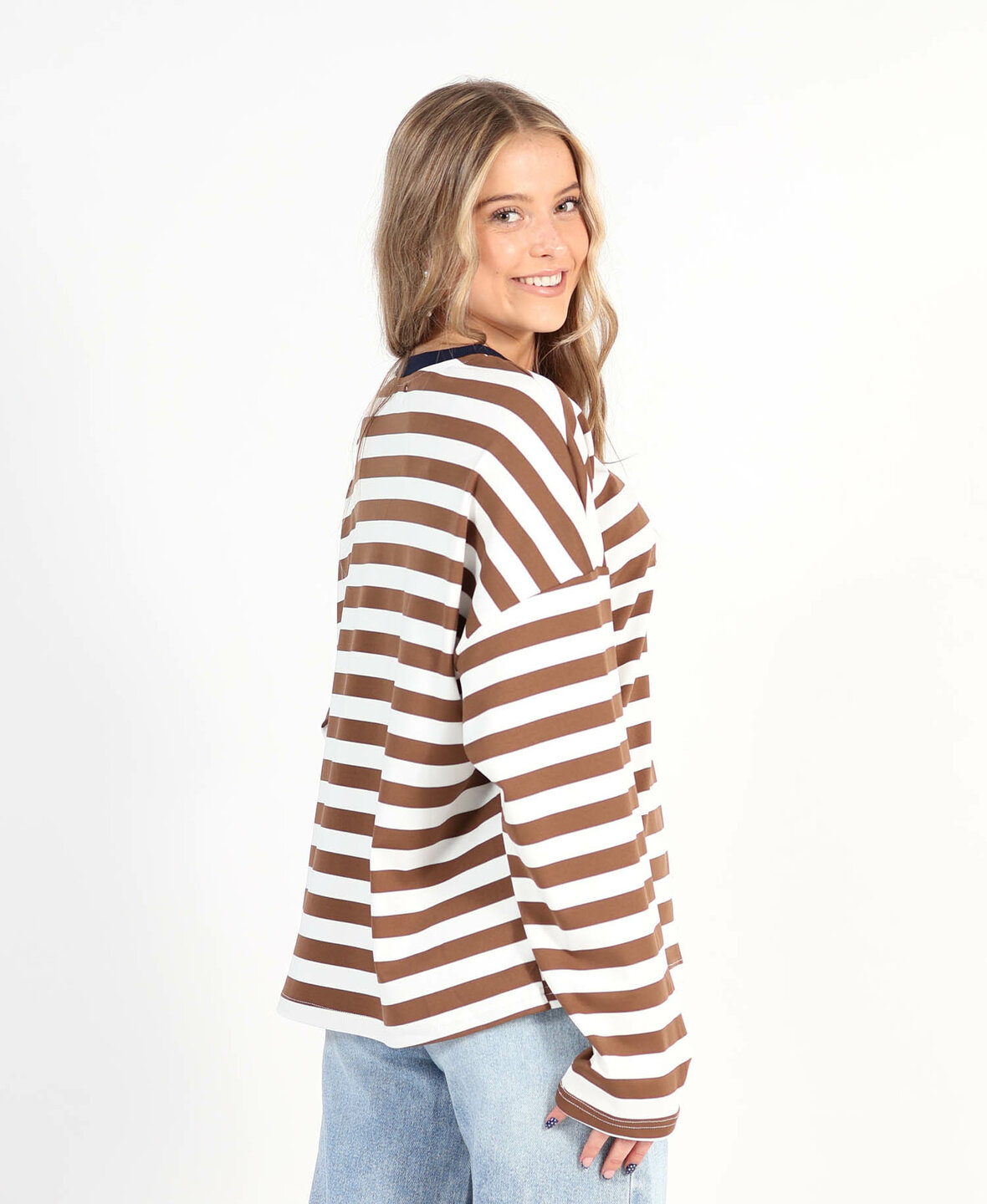 Embroidery Striped Longsleeve Navy Blue