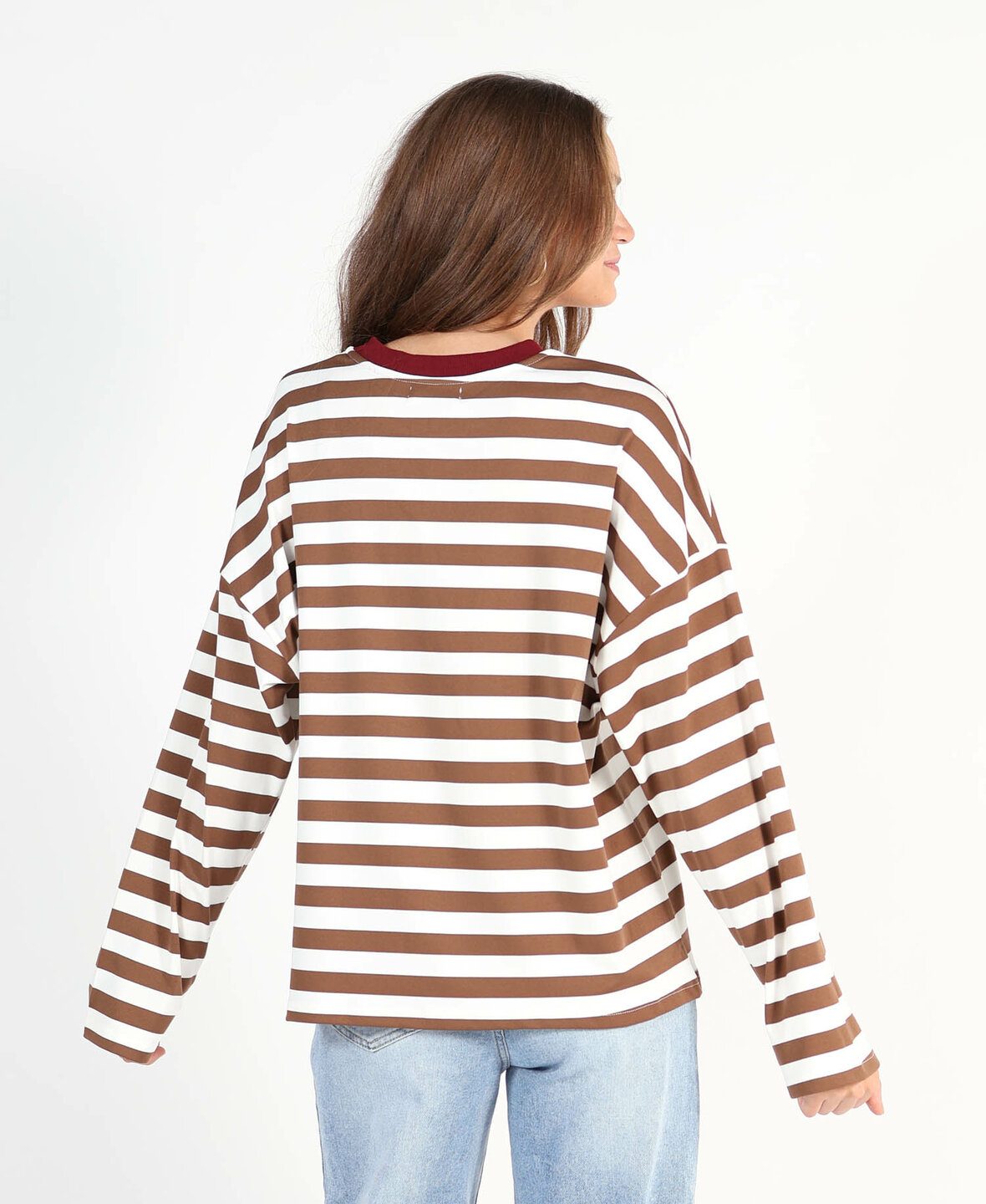 Embroidery Striped Longsleeve Burgundy