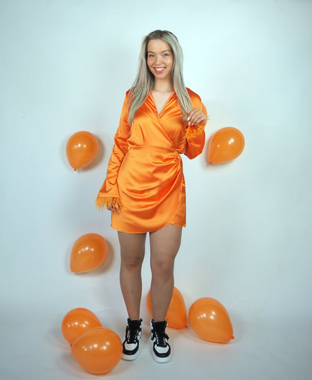 Feather Satin Dress Orange 