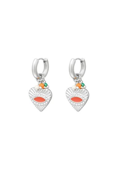Earrings Orange Heart Silver