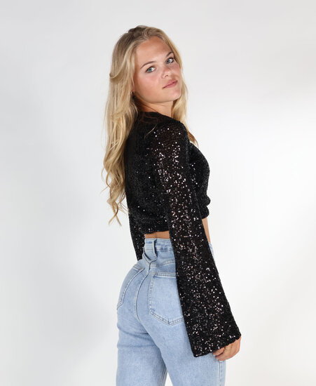 Cropped Sequin Top Black