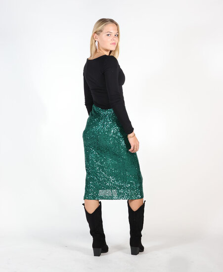 Sequin Split Skirt Green