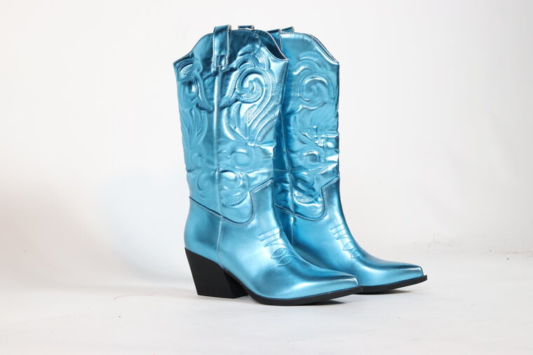 Metallic Cowboy Boots Blue